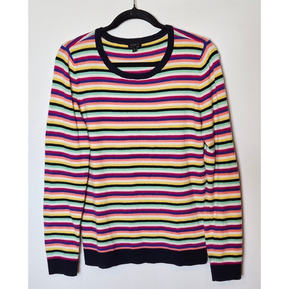 Talbots Lambswool Blend Multicolor Striped Long Sleeve Knit Crew Sweater Medium - Picture 1 of 5